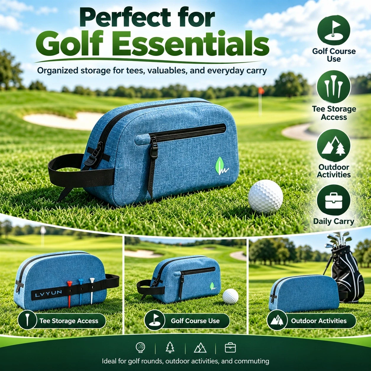 Waterproof golf accessories bag for golf course use, tee storage, outdoor activities and daily carry Waterproof golf accessories bag for golf course use, tee storage, outdoor activities and daily carry